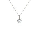 14k White Gold .10ct H SI1 Round Diamond and South Sea Water Gray Pearl 7.5mm Necklace